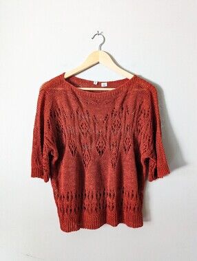 Moth Anthropologie Crochet Orange Sweater Top